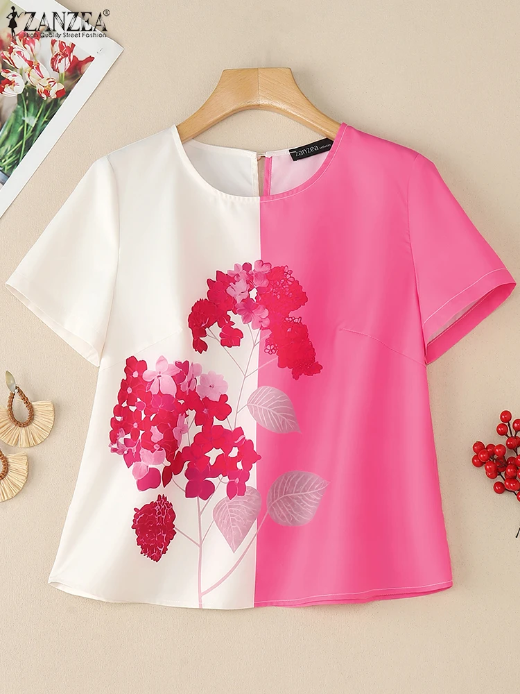 

2025 Summer Floral Printed Blouse ZANZEA Stylish Women Tops Casual O Neck Short Sleeve Blusas Vintage Holiday Shirt Mujer Femme