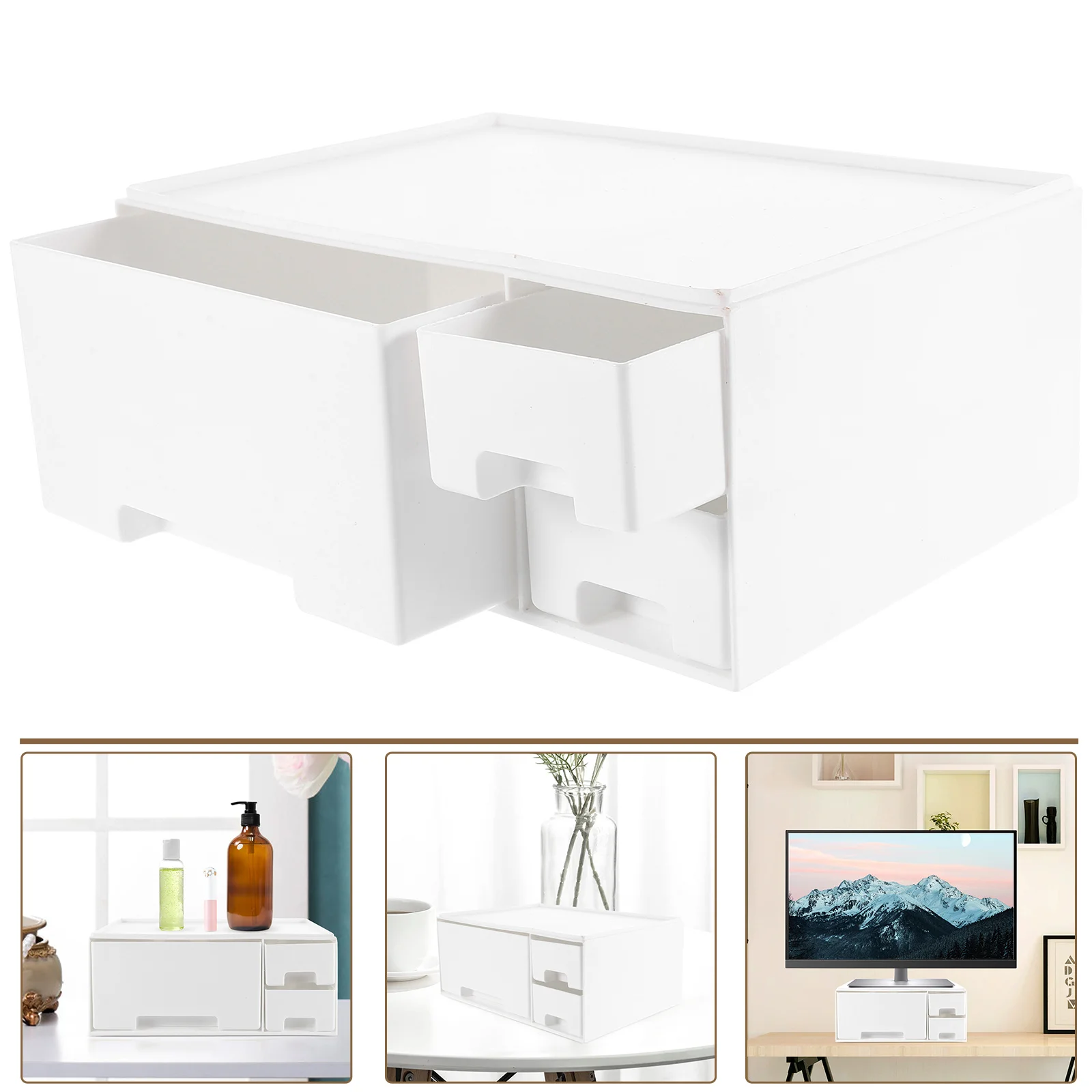 Computer Monitor Riser White Drawer Storage Screen Stand Support Laptop DesktopMonitor Holder Tablet Stand Storage Rack