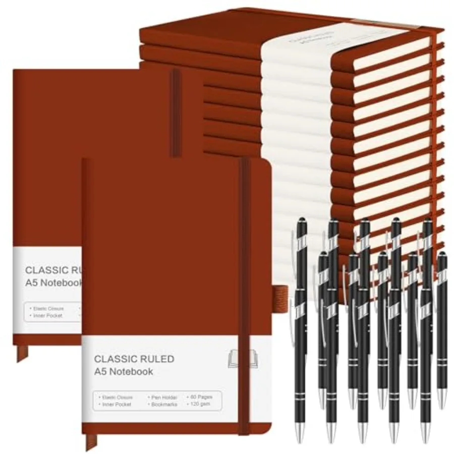 

Набор из 15 блокнотов A5 в твердом переплете, классический набор для записей с держателем для ручки и 15 ручками для школы, бизнеса и работы