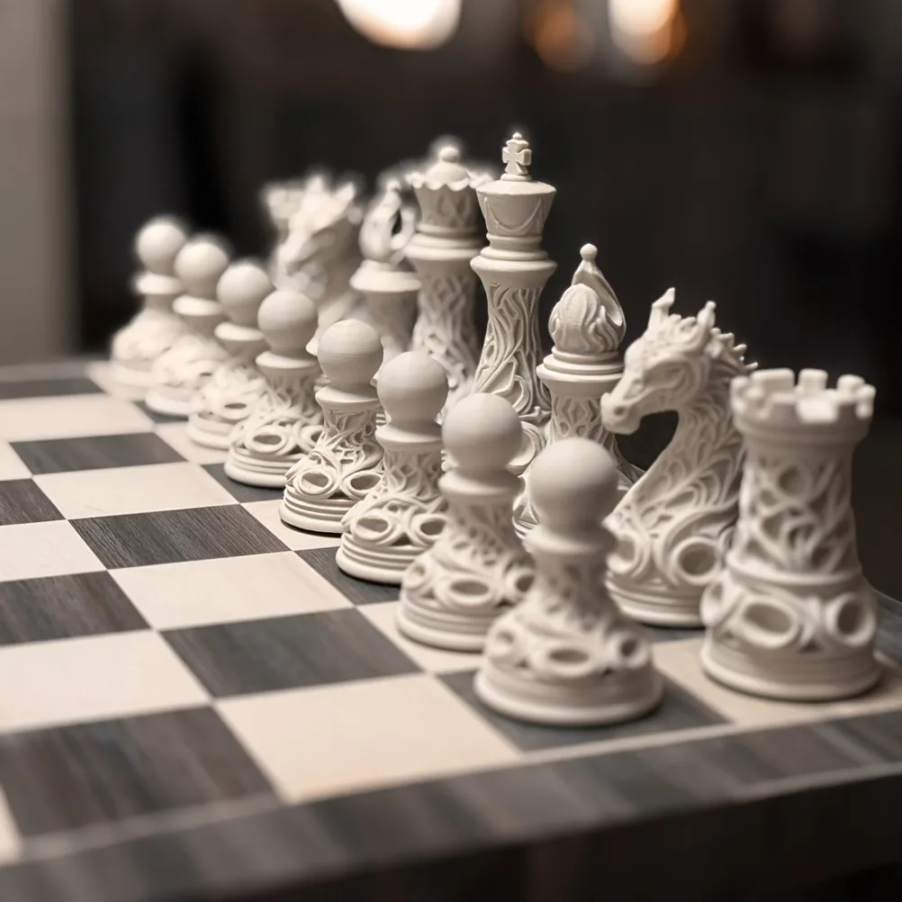 32pcs Gothic Dragon Chess Pieces Set Black White 3D Printed Hollow Design Tabletop Ornament Gift for Chess Lovers