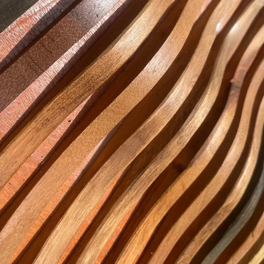 Solid Wood Wavy Curve Mosaic Tiles 3D Special Shaped Wall Hanging Decor for Bar Background Home Office Art Wooden Wall Panels - view 3