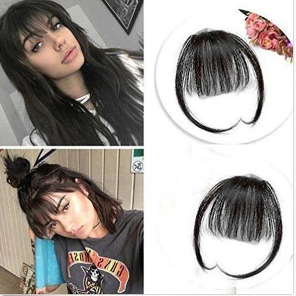 1 Pcs Hair Clip Fringe Air Faux Clip On Fringe Hair Extension Front Neat Bangs Fake Hair Piece