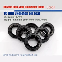 10Pcs ID 5/6/7/8/9/10mm Nitrile Rubber Double Lip Framework Oil Seal OD 12-30mm Height 4-10mm TC/TG/FB Micro Rotating Shaft Seal