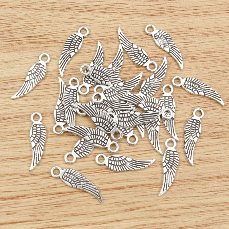 50pcs 17x5mm Antique Silver Plated Wing Handmade Charms Pendant:DIY for bracelet necklace