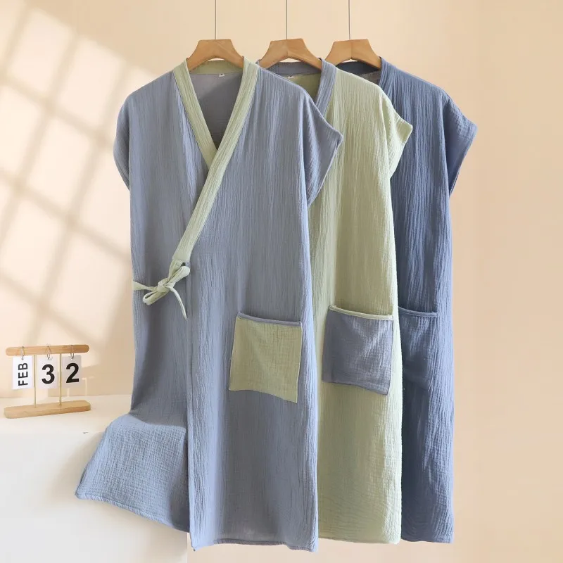 

Весна-лето, банный халат из 100% хлопка, японское кимоно, мужской марлевый халат, кимоно, мужской халат, одежда для сна на пару, халат кимоно
