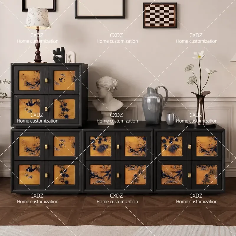 Solid Wood Combination Cabinet Chest TV Stand Fragrant Cloud Yarn Sideboard Stacked Storage Vertical Cabinet for Small