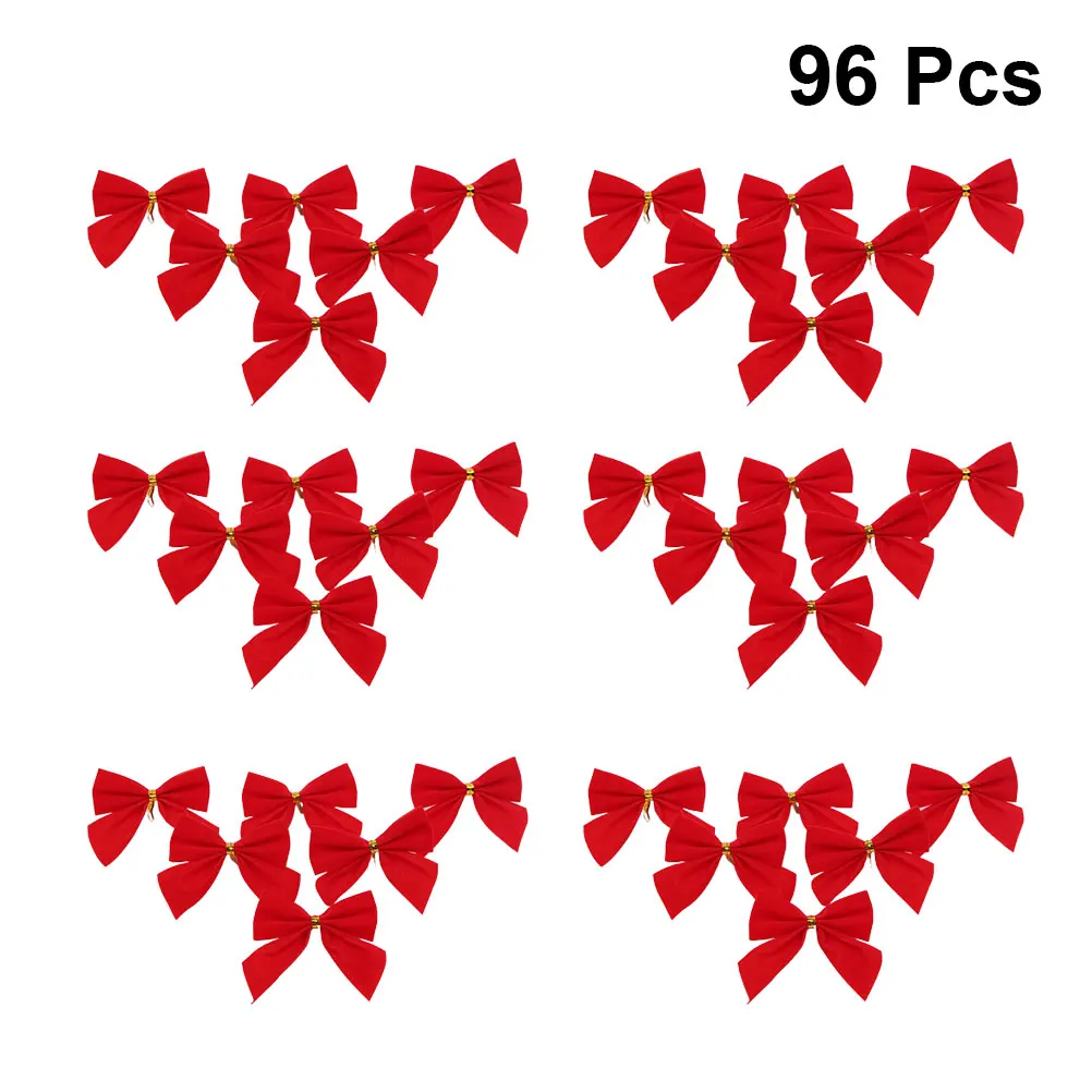 

96 PCS Small Bow Pendant Red Christmas Tree Decorations Ornament Hanging Xmas Bowknot Ornaments Bow-knot