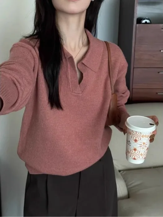 Ele Ne suéter de malha feminino início do outono tapete chique coreano sle profundo ey top tubo reto ape