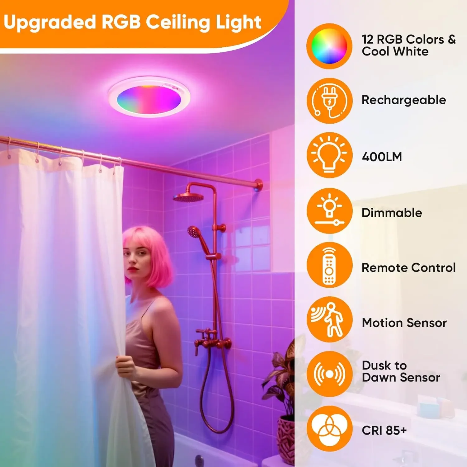 2-Pack Rechargeable RGB & White Acrylic Ceiling Lights, Motion Sensor LED Lights with Remote Control, Magnetic Wireless Color Changing Ceiling Lamps for Bedroom Gaming Room Closet Hallway