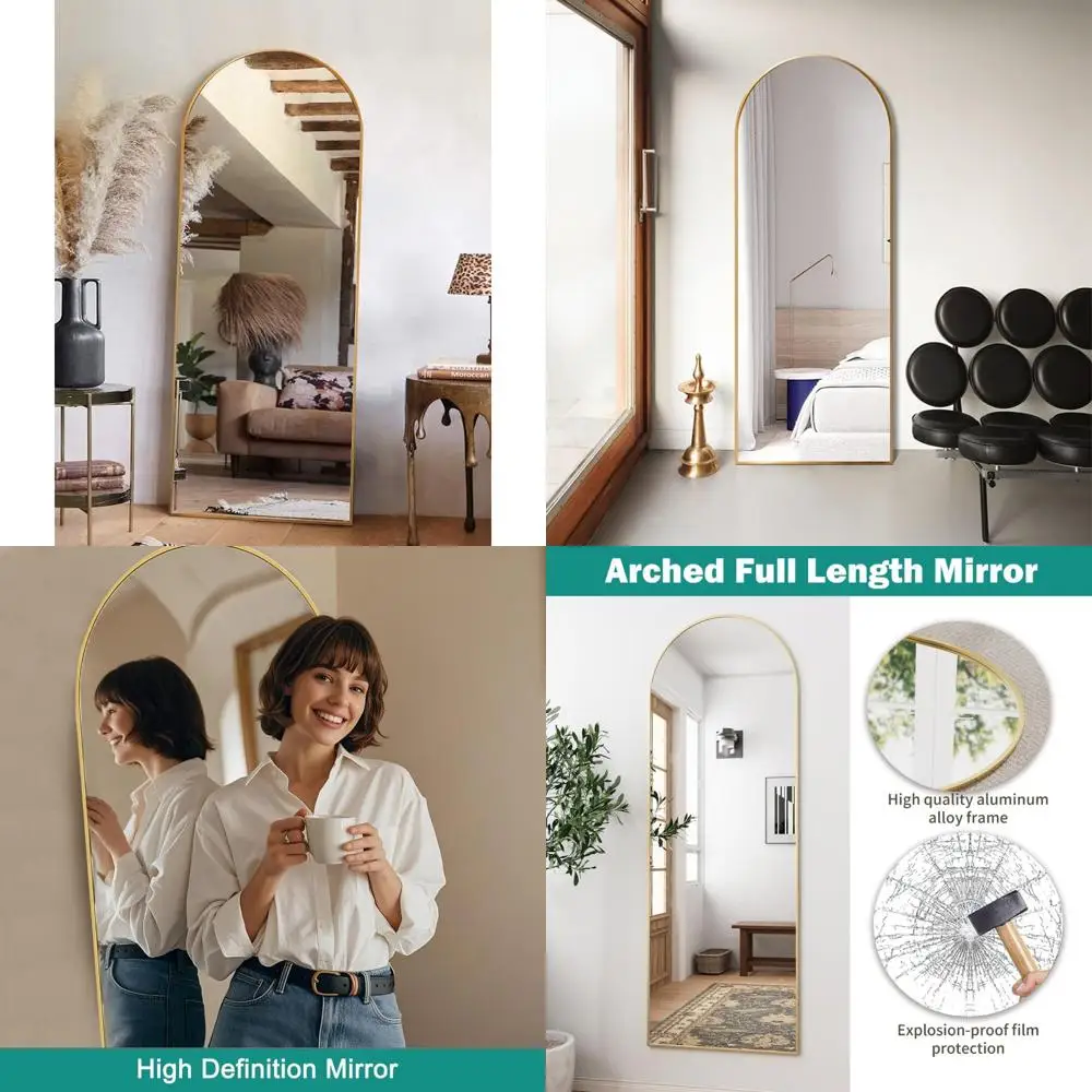 

Arched Full Length Floor Mirror with Stand, Freestanding and Wall Mountable, 64x21 Inches, Full Body Mirror for Home and Fashion