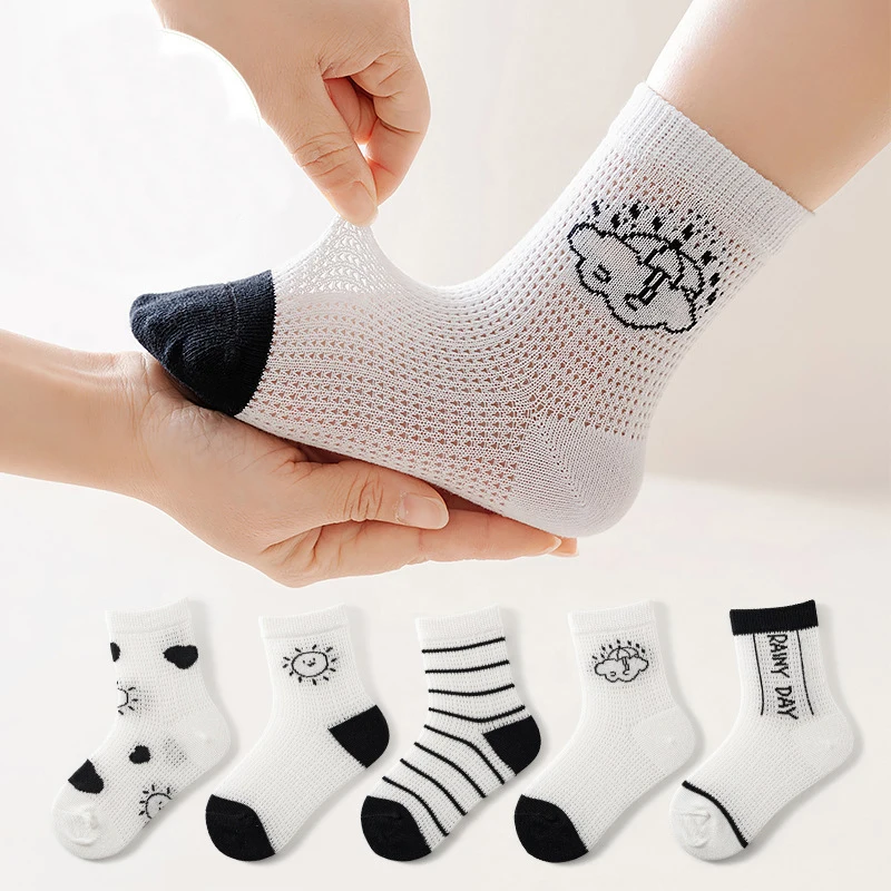 Cotton Baby Short Socks 5 Pairs Toddler Boys Girls Summer Mesh Thin Sock Kids Children Colorful Socks 5 pairs WMF043