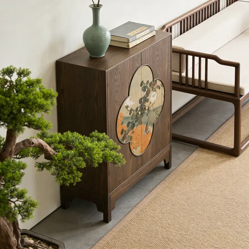 New Chinese Style Solid Wood Dining Side Cabinet Living Room Wall Storage Household Retro Tea Locker