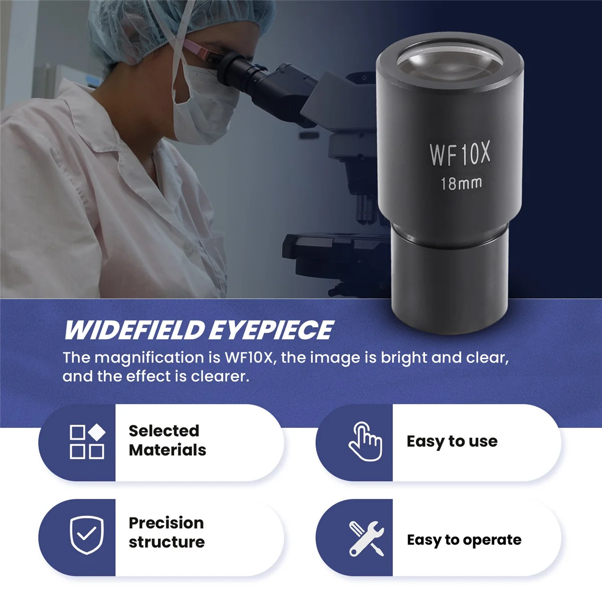 Microscope Eyepiece 10X Microscope Eyepiece Wide Angle Optical Lenses Adapter Field 18mm Professional Ocular Lens Standard