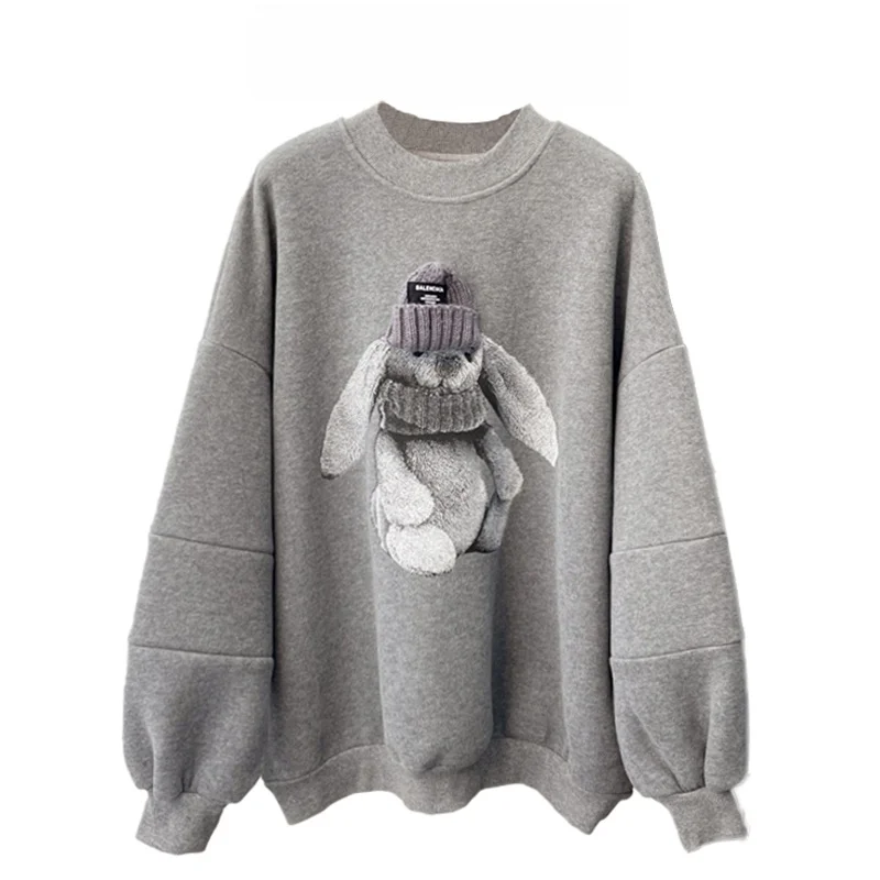 

Ladies' Lazy Style Fleece Lined Thickened Hoodie Bear Cartoon 3D Decoration Comfortable Cotton Polyester Blend Long Sleeve T-...