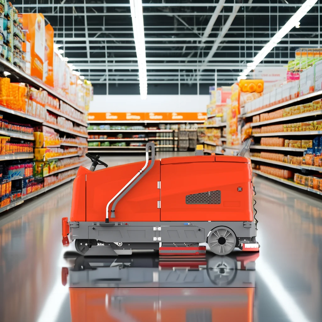 High Efficiency Ride-On Floor Scrubber Low Noise Upgraded Motor High Pressure Water Gun Wider Squeegee Cleaning Machine