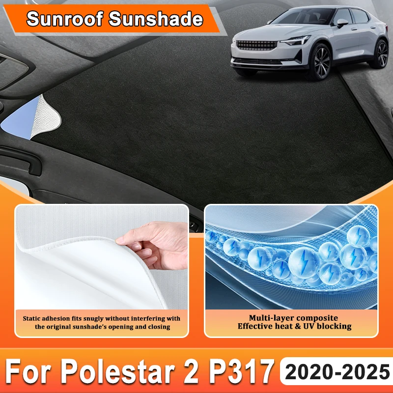 Electrostatic Adsorption For Polestar 2 Sunshade Panoramic Roof 2020~2025 2023 Roof Sunroof Sun Shade Visor Cover Car Accessorie