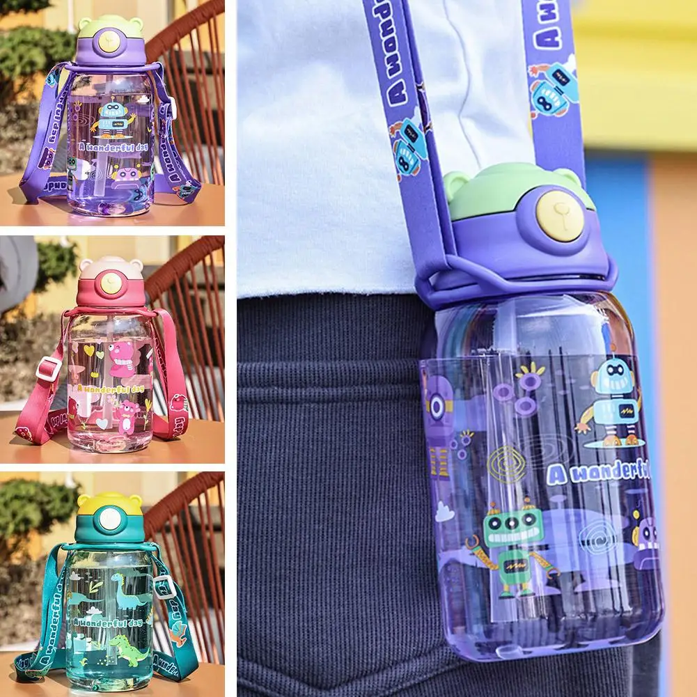 

650ml Cute Kids Water Bottle With Straw Free BPA Leakproof Outdoor Portable Children's Cups School Water Bottle For Childre D2W5