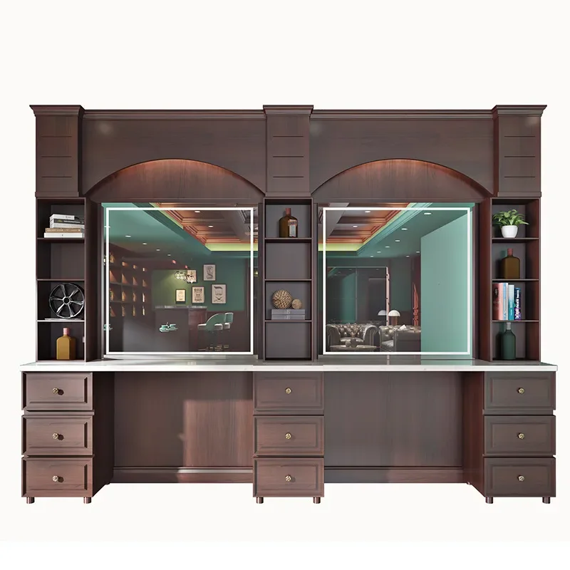 For Retro Barber Shop Mirror Table Hair Perm Dye Station Men Oil Head Styling Furniture Vintage Design Professional Use