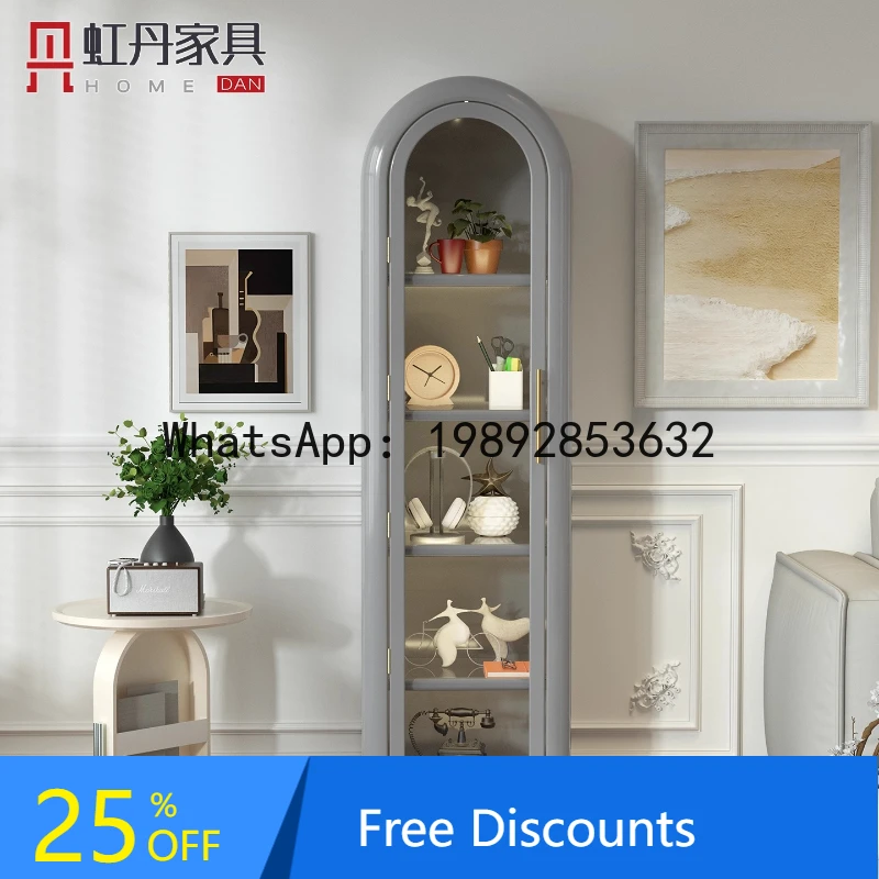 

XL French Cream Style Arched Bookshelf Glass Door Display Cabinet Wine Cabinet for Home Use