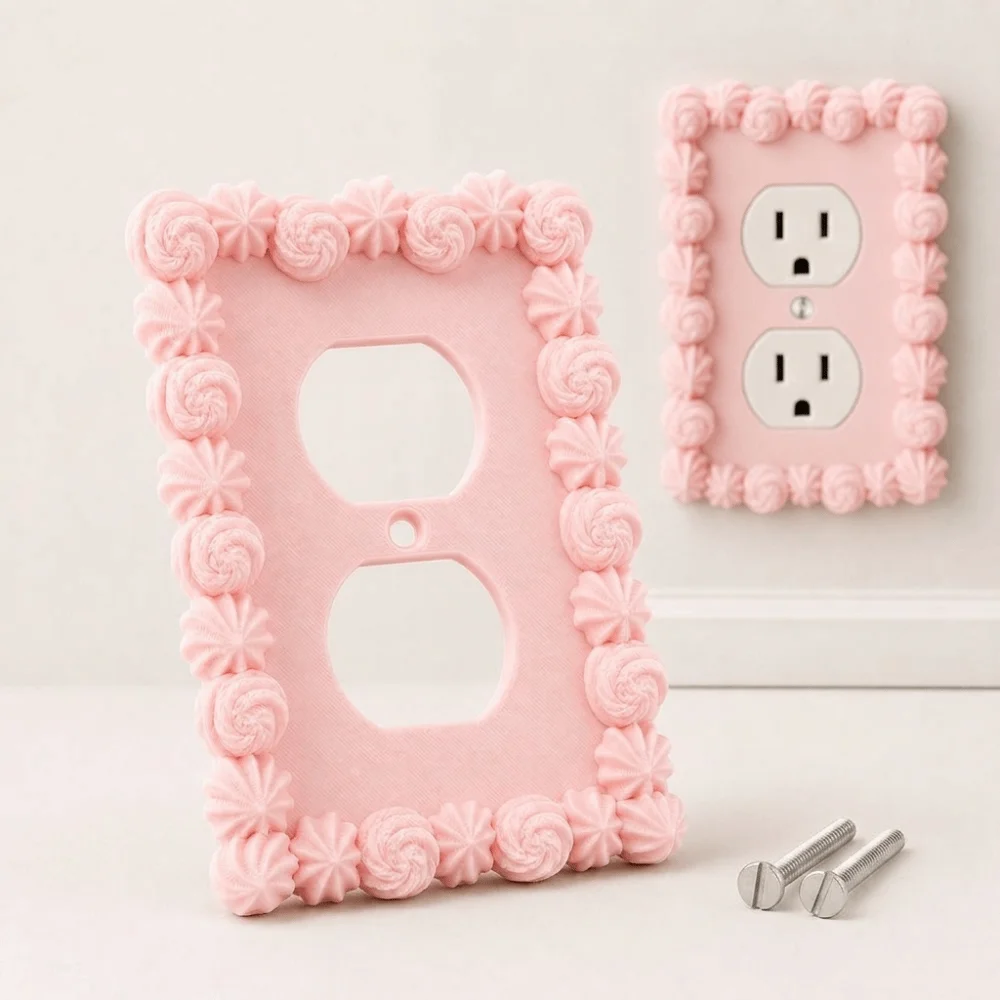 3D Printed PLA Light Switch Cover Piping Texture Cream Style Outlet Cover Wall Mounted With Screws Decorative Wall Plate