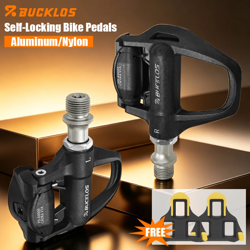 

BUCKLOS Road Bike Pedal Titanium Spindle Bicycle Clipless Pedals Aluminum/Nylon Ultralight Bike Platform Non-slip Bicycle Paddle
