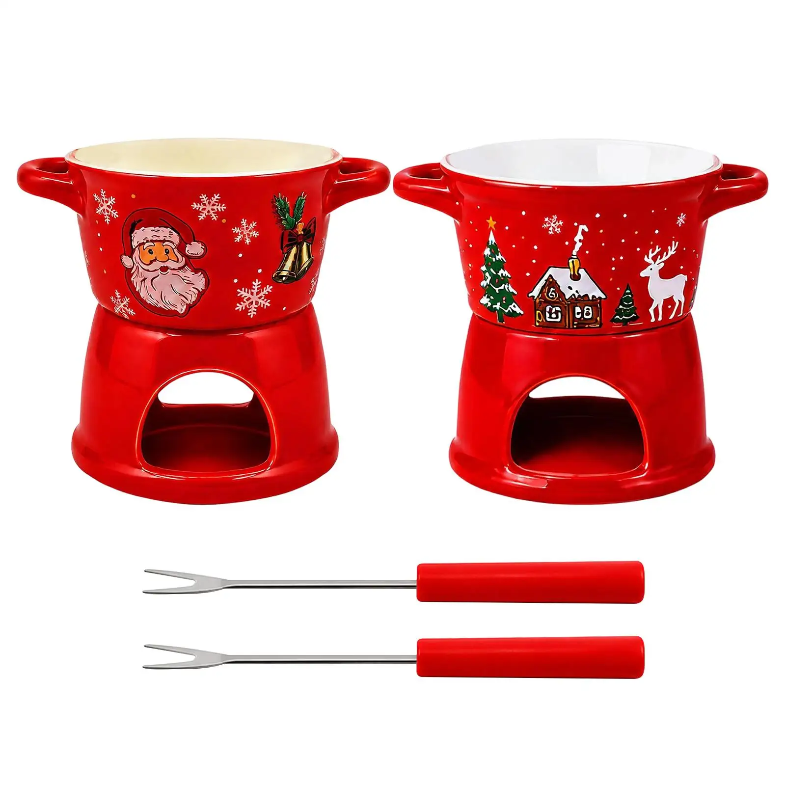 Ceramic Fondue Cup 300ml Ceramic Dipping Melting Pot with Fork Chocolate Fondue Pot for Cheese Butter Candy Tea Cold Weather
