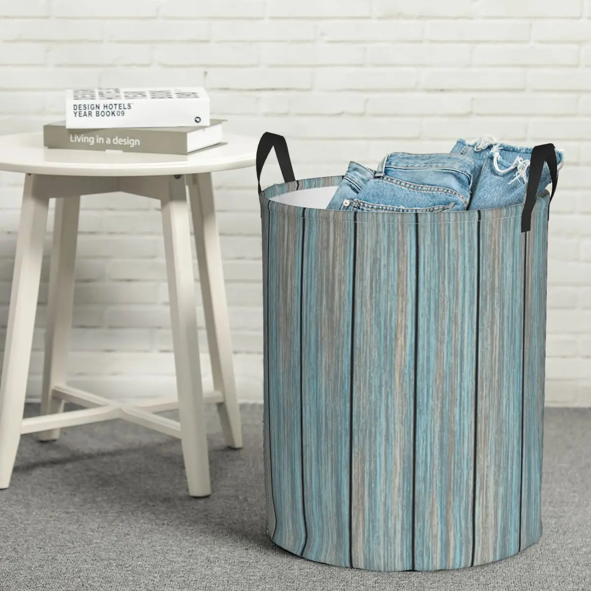 Shabby Rustic Weathered Wood Turquoise Dirty Laundry Baskets Foldable Large Waterproof Clothes Toys Sundries Storage Basket