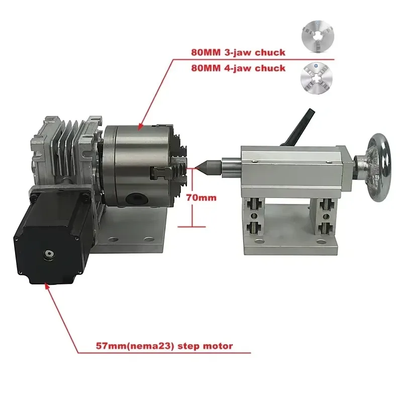 A Axis Rotary Axis Tailstock 4th Axis with 80mm 4-Jaw Chuck for Wood Metal CNC Router Milling Machine CNC 3040 6040 6090 8060