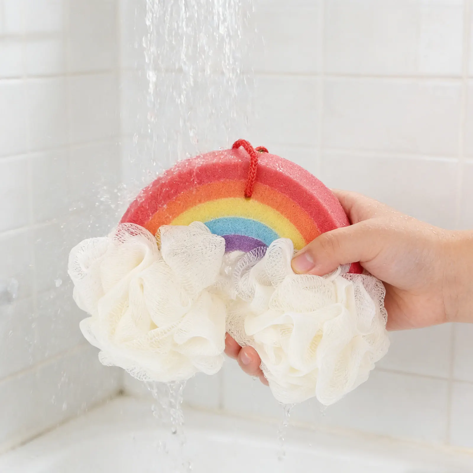 

1Pcs Colorful Rainbow Bath Sponge Cartoon Exfoliating Shower Body Scrubber Soft Absorbent Sponge Lanyard Design Easy to Store