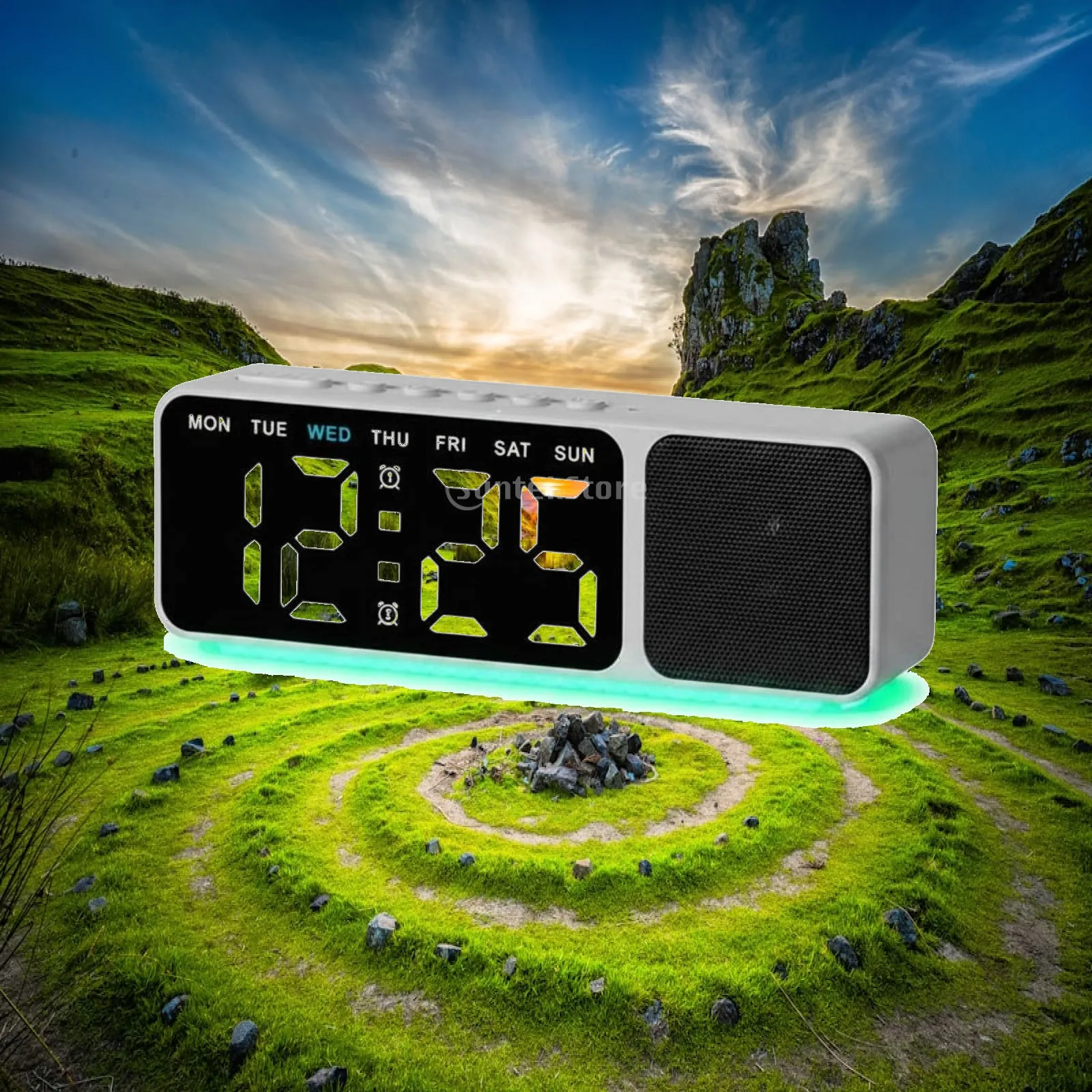 Bluetooth Speaker Timepiece Ambient Light Home Gadget Two Alarm for Bedroom