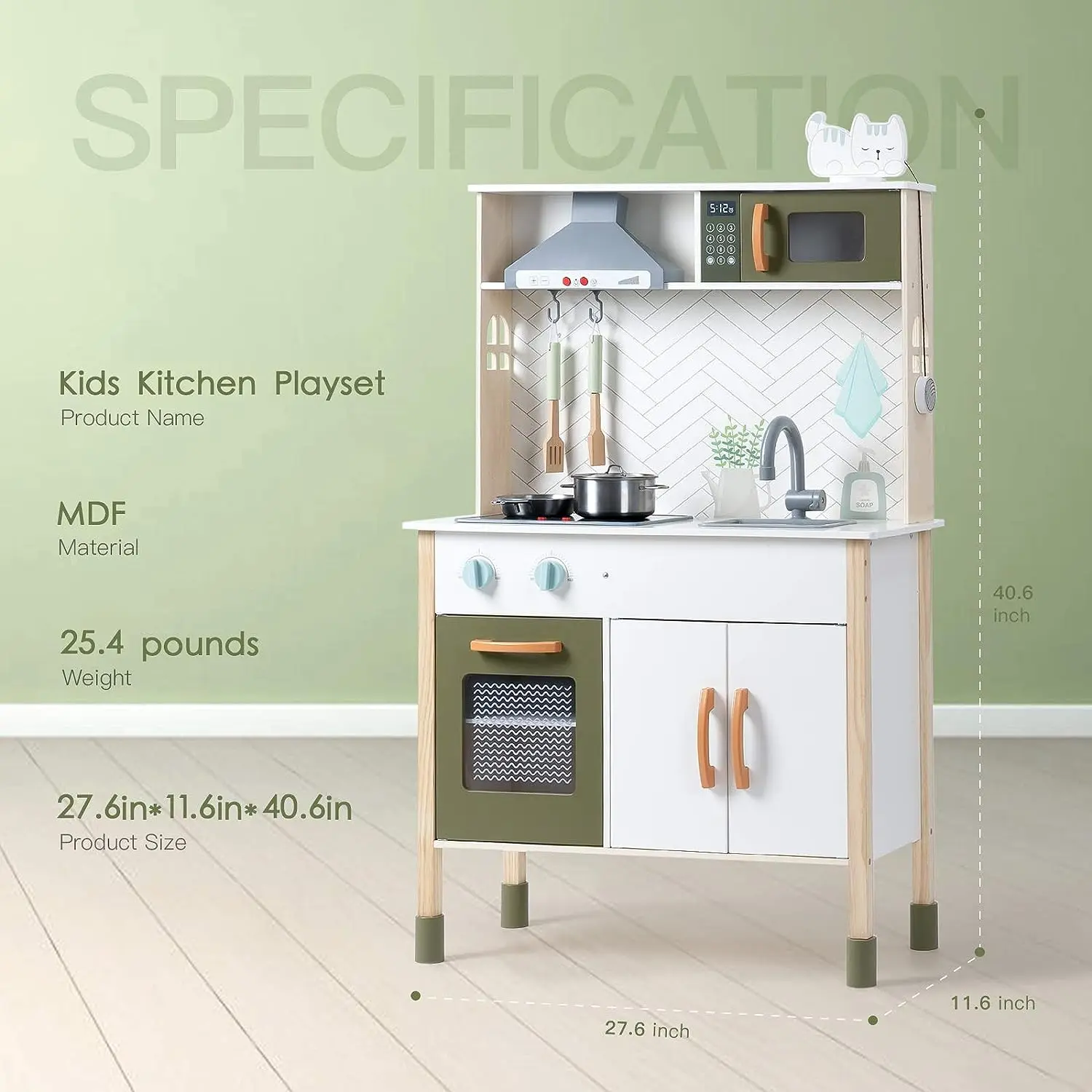 Robotime Robud Wooden Play Kitchen with Light Sound Range Hood Kids Plenty of Play Features  Kitchen Set for Girls Boys Ages 3+