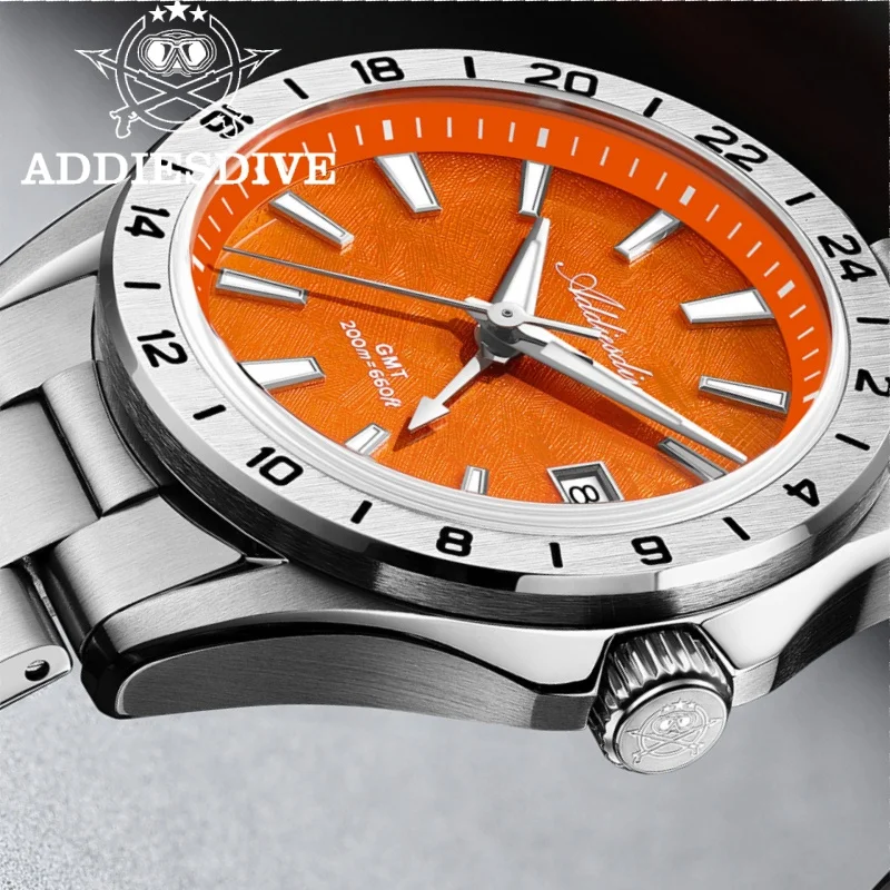 ADDIESDIVE Men Watch GMT AD2548 Sapphire Glass 316L Steel BGW9 Super Luminous 200m Waterproof Swiss Ronda 515-24H Quartz Watches