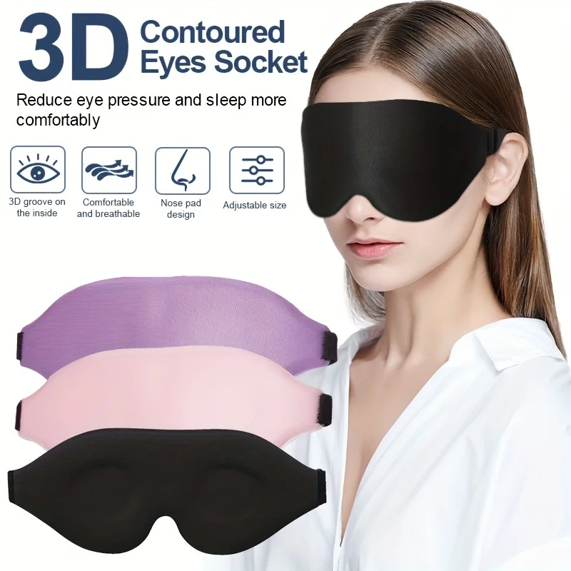 3D Contour Sleep Eye Mask, Lightweight Comfortable Great Deep Sleep Relaxation Adjustable Soft Eye Mask Travel Daily Use