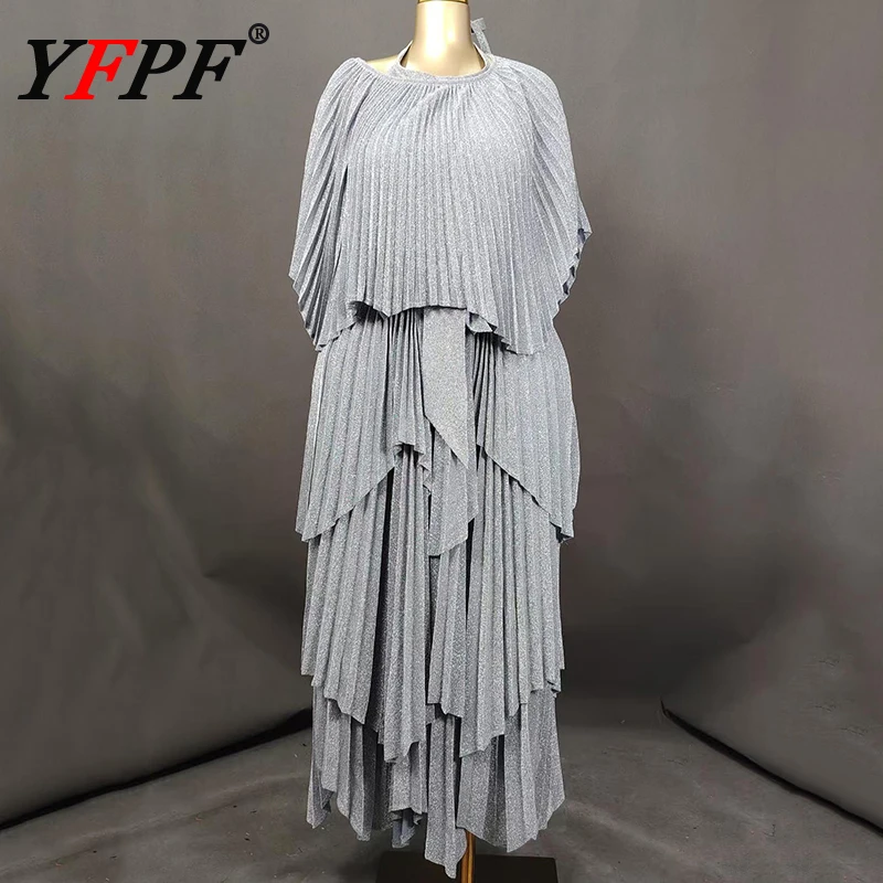 

YFPF 2025 Новый женский комплект из 2 предметов Miyake плиссированный дизайн нерегулярный пуловер топы с поясом со сборкой на талии однотонная одежда