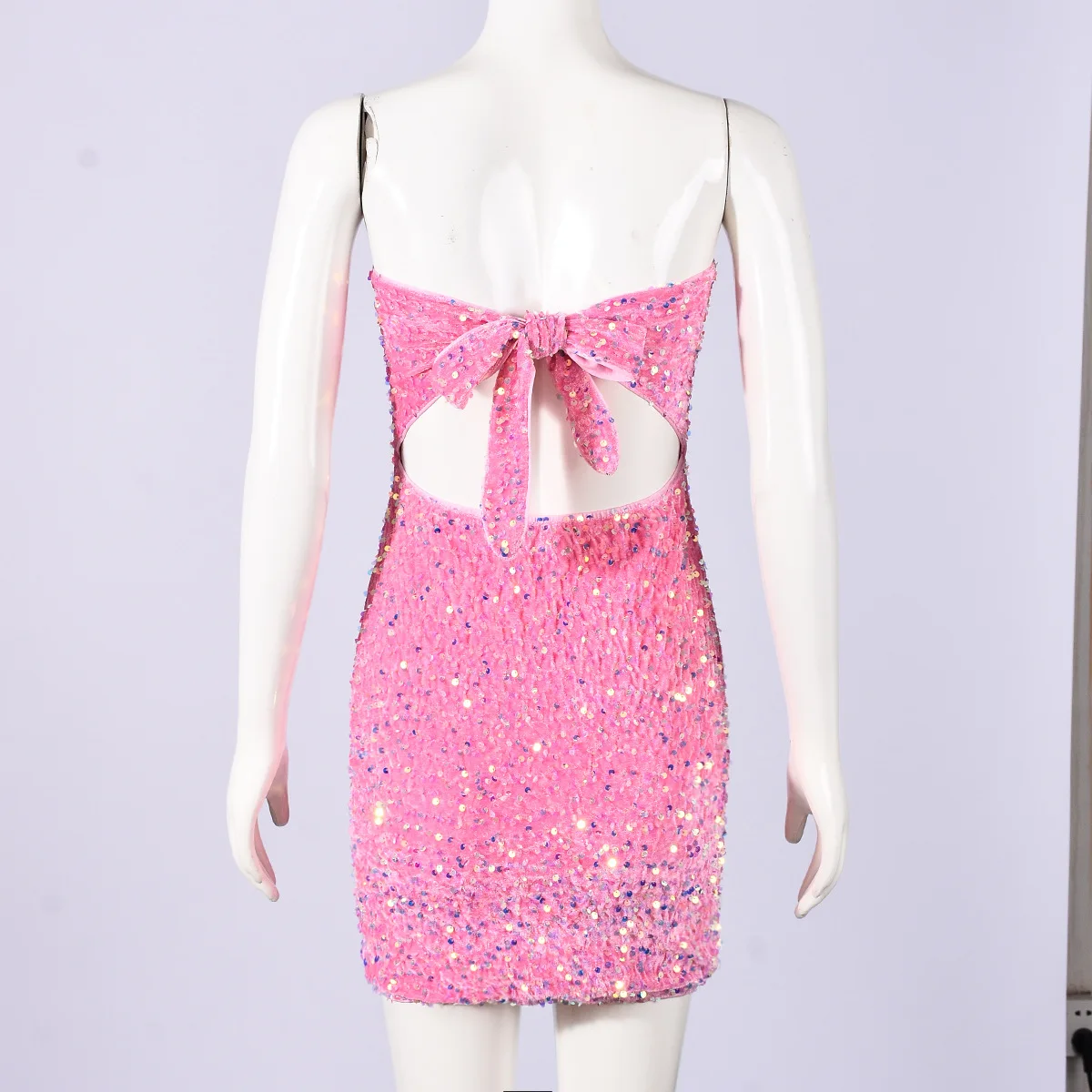 Sexy rosa lantejoulas impressão feminina dupla camada sem alças contas cintas hip-envolto vestido para mulher