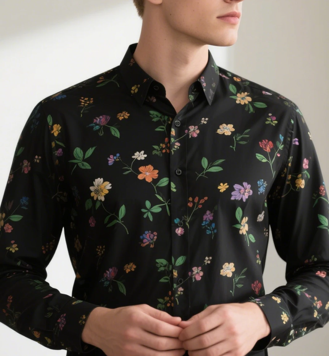 2025 Men's autumn long-sleeved plant flowers 3D print Hawaii beach casual vacation shirt men fashion business formal shirt top