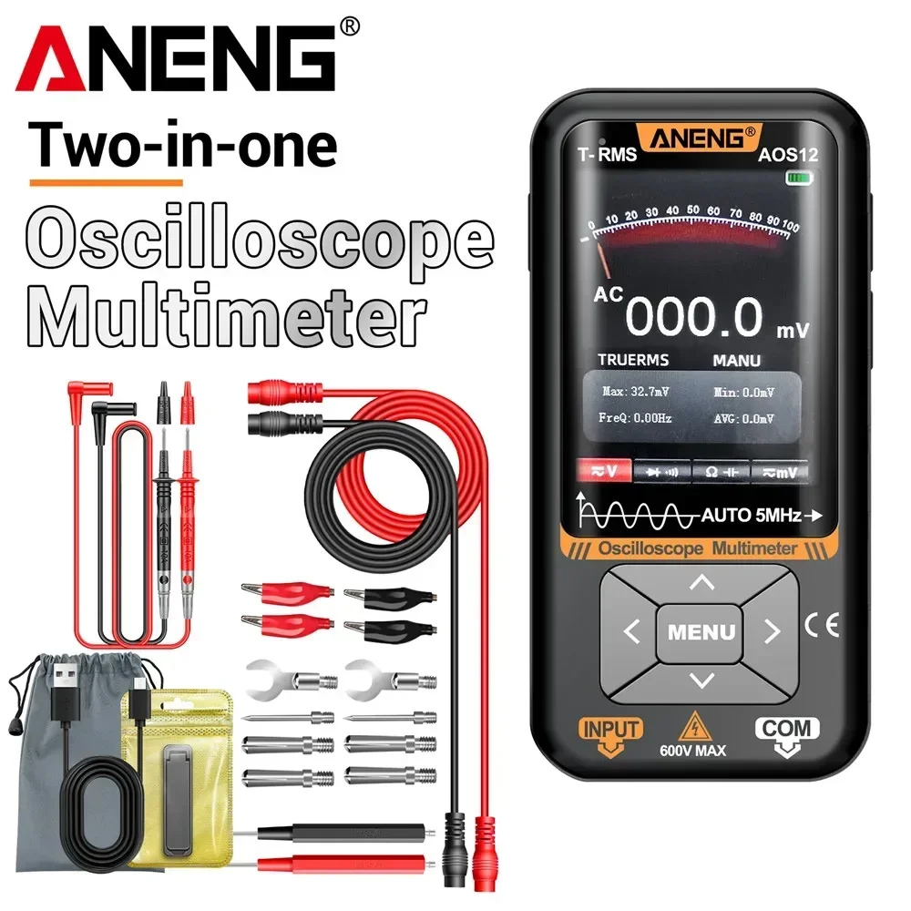 ANENG AOS12 2-in-1 Oscilloscope Multimeter 5MHz Bandwidth 48MSa/s Sampling Handheld Digital Waveform Tester True RMS Multimeter