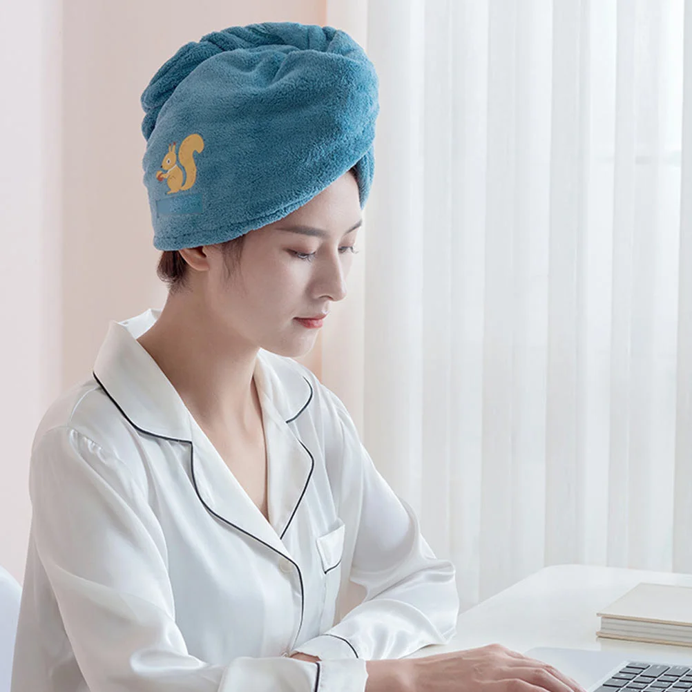 Gorro de pelo de secado rápido de lana Coral grueso, paño para la cabeza absorbente, toalla para el cabello, gorro de ducha azul para secado de cabello, 1 Uds.