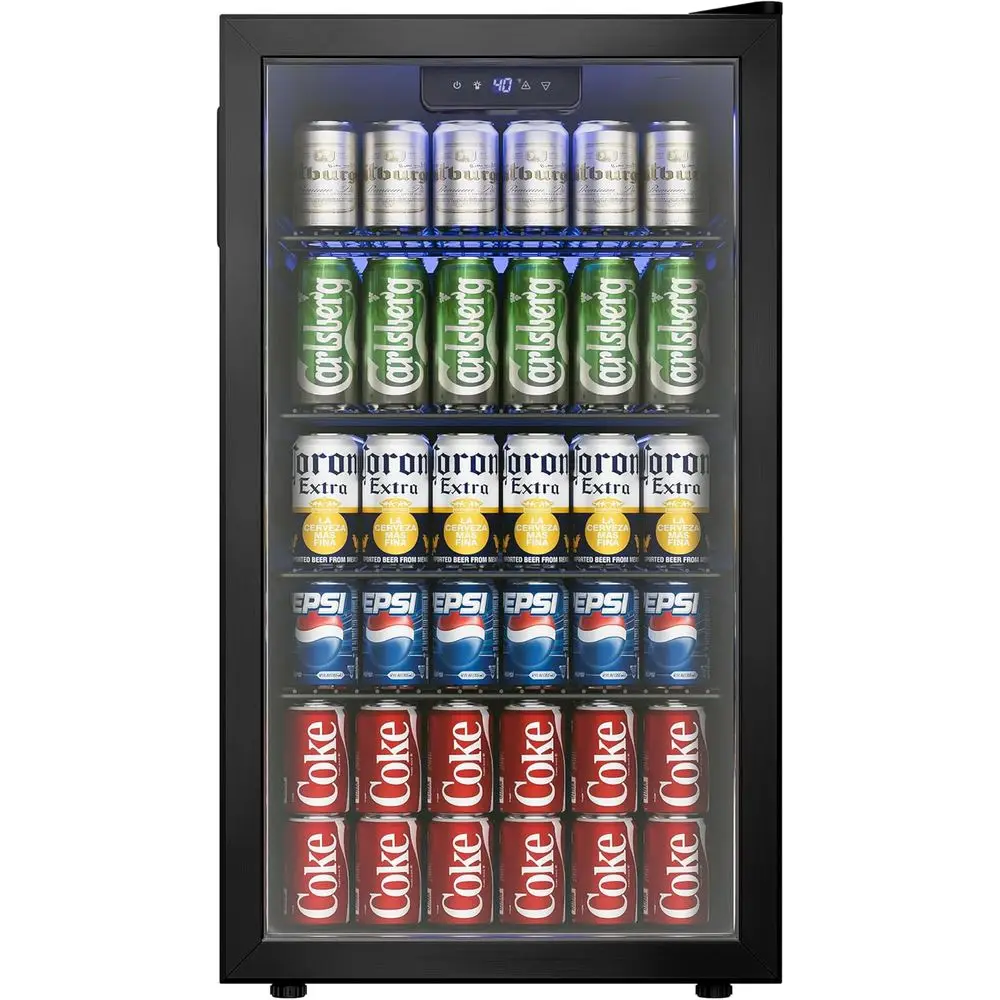 

Mini 126-Can Glass Door Beverage Cooler, Adjustable Shelves, Black for Home and Office
