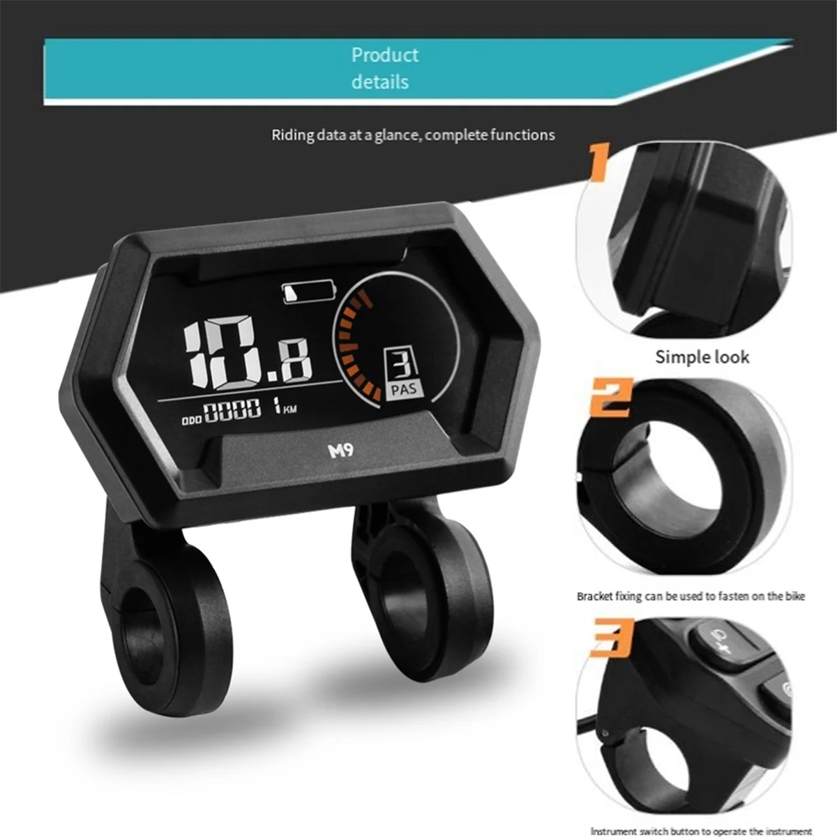 

(X07A) M9 Electric Bike LCD Display Meter Control Panel Stable Easy Installation Modified Kits for Electric Bicycle Parts