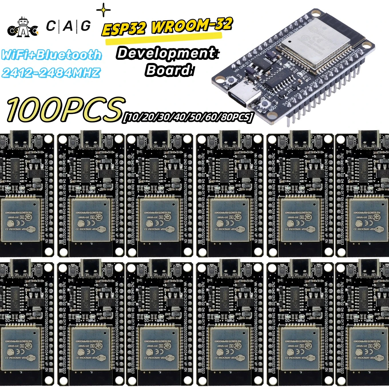 

5-100PCS ESP32 WROOM-32 Development Board 5V CH340C WiFi+Bluetooth Ultra-Low Power Consumption SPI Flash 32Mbit Wireless Module