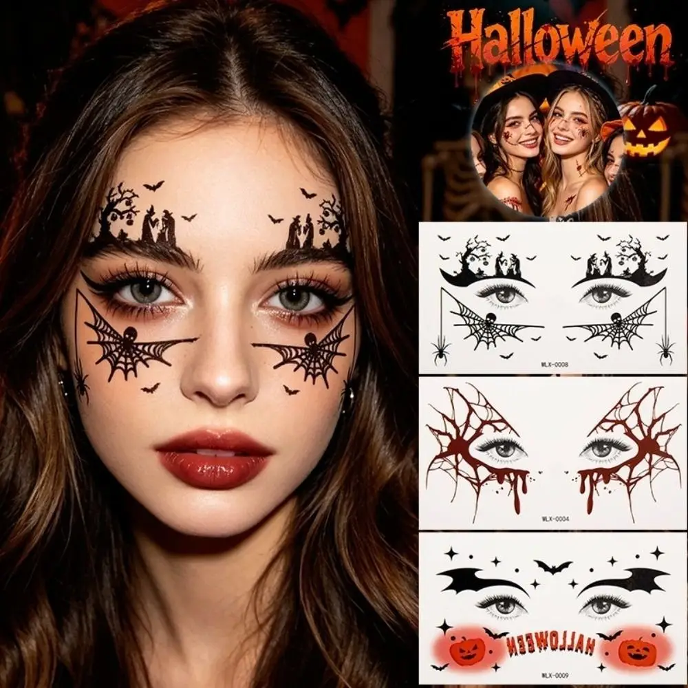 Spider Web Halloween Face Tattoo Sticker Waterproof Realistic Halloween Face Temporary Tattoo DIY Long Lasting