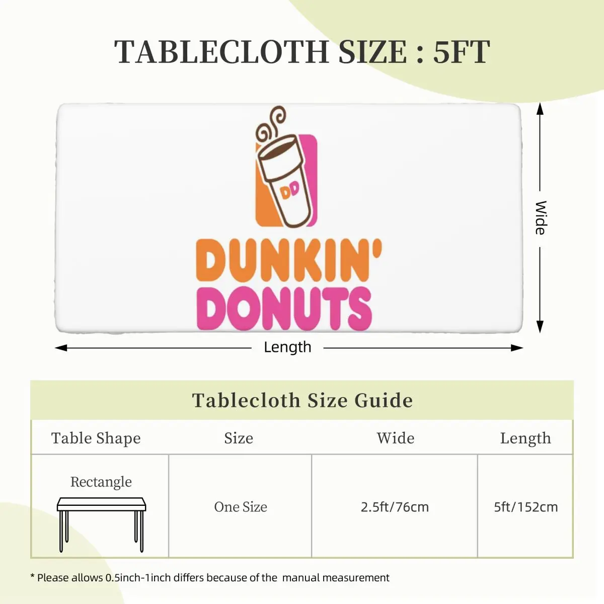 Dunkin Donuts Custom Rectangular Tablecloth Waterproof Table Cover for Festival Party Decorations Table Cloth view 3