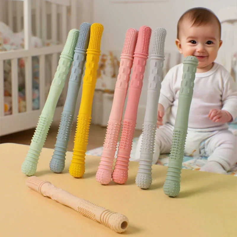 Straw Teether Children's Toy Soft Silicone Hollow Molar Stick Newborn Teething Tube Molar Toy Gift