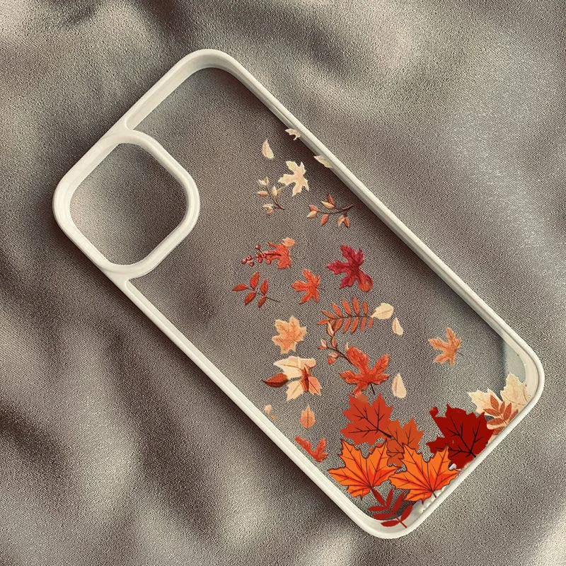 حافظة لهاتف آيفون 16 15 14 17 Pro MAX 13 11 12 XS XR 7 8 Plus غطاء صلب شفاف على شكل أوراق القيقب اللطيفة #6