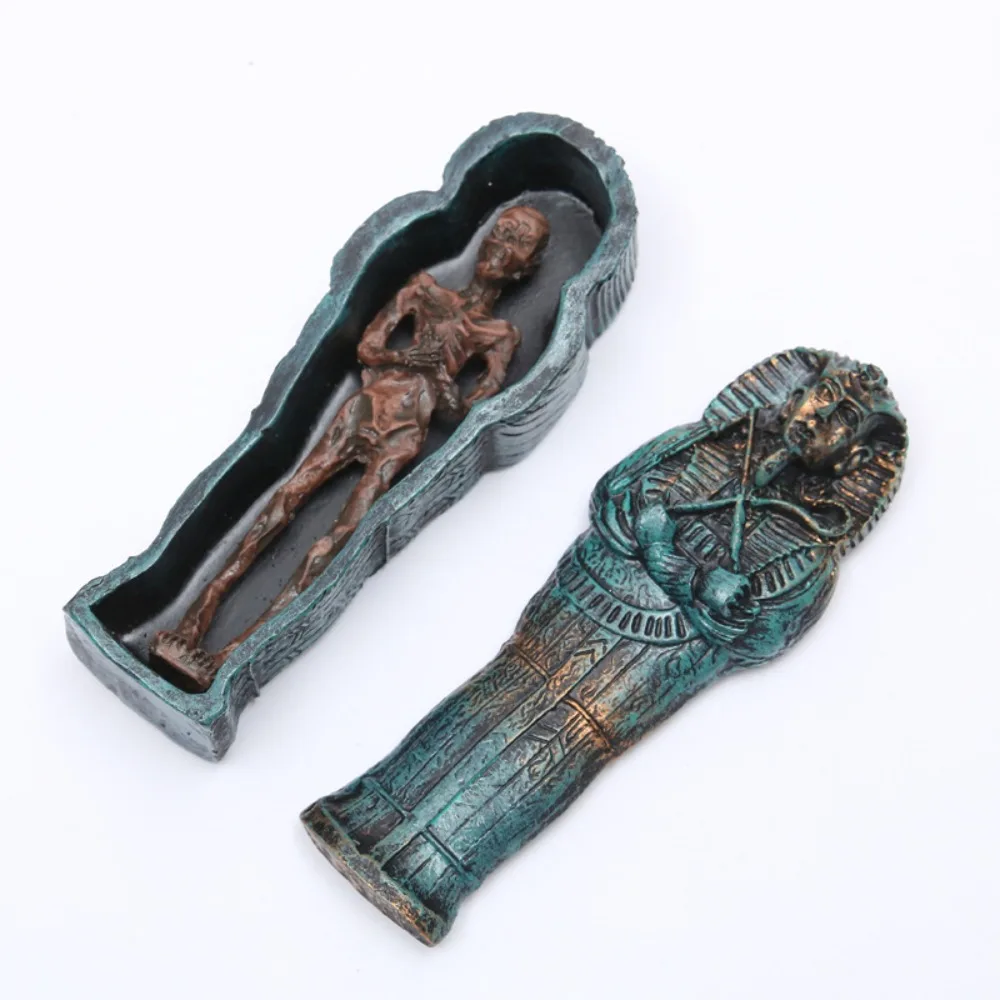 Resin Egyptian Mummy Coffin Ornament 4.92 X 1.77x1.73in Complete Coffin with Separate Lid Mini Resin Mummy Decor