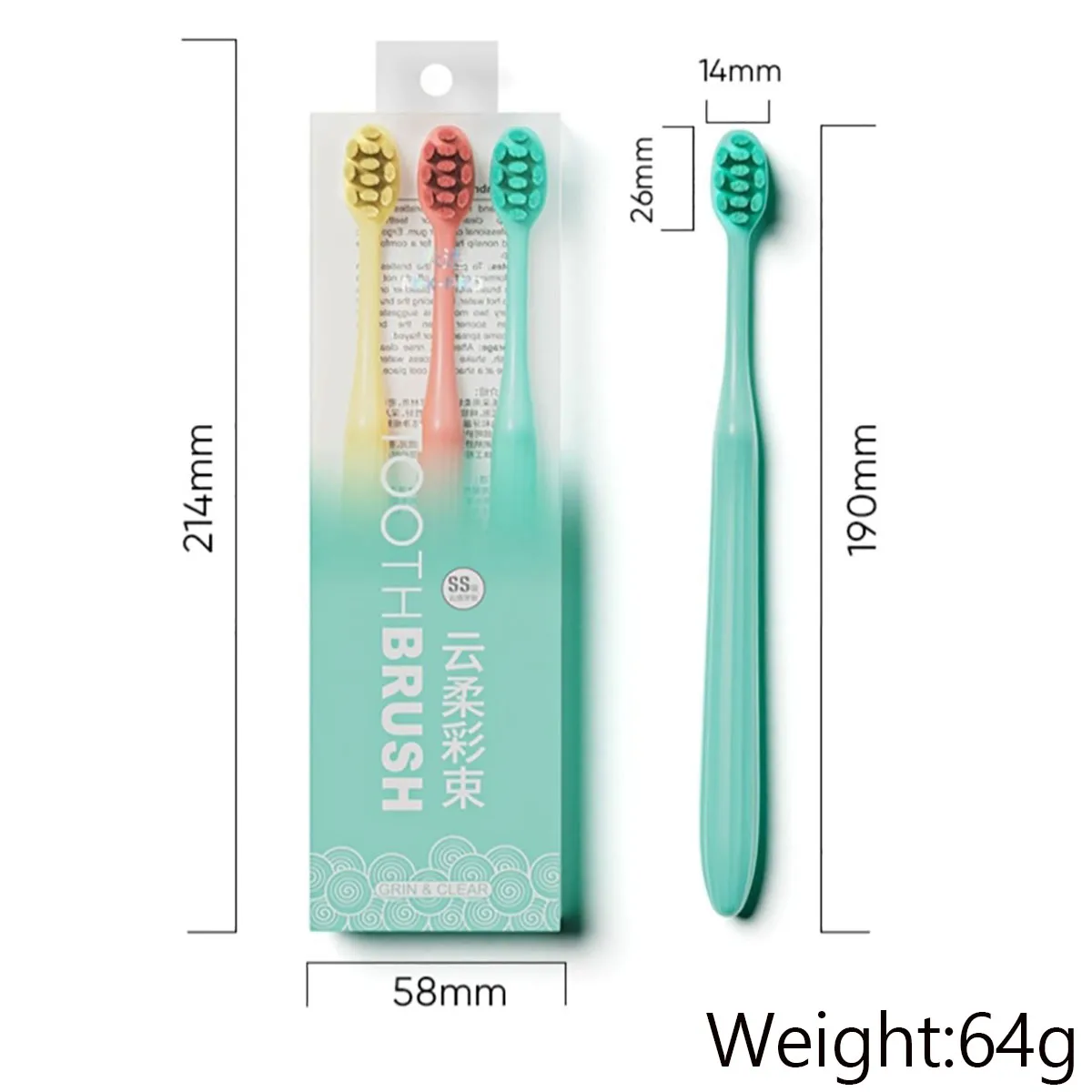 3PC New Japanese Style Soft Bristled Toothbrush With Ten Thousand Bristles Adults Travel Set Household Deep Cleaning Teeth Oral