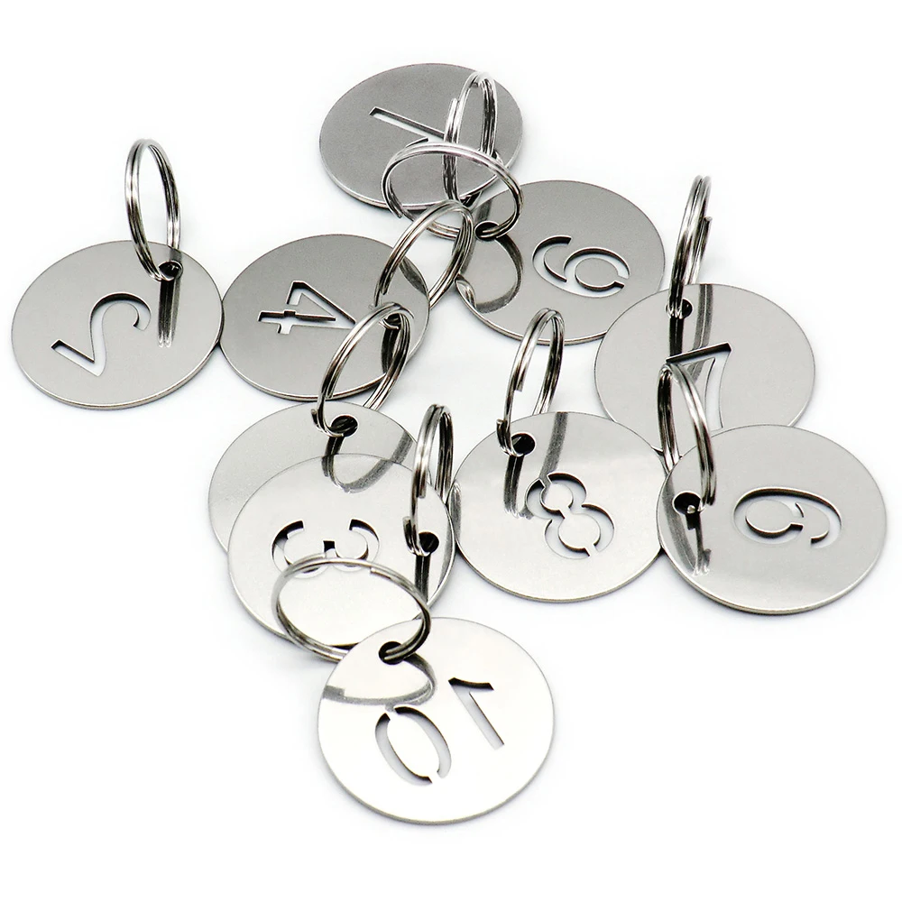 10Pcs Round Digital 1-200 ID Tag Plate With Key Customize Chain Ring Openwork Recognizable DIY Keyring Pendant Accessory Baggage