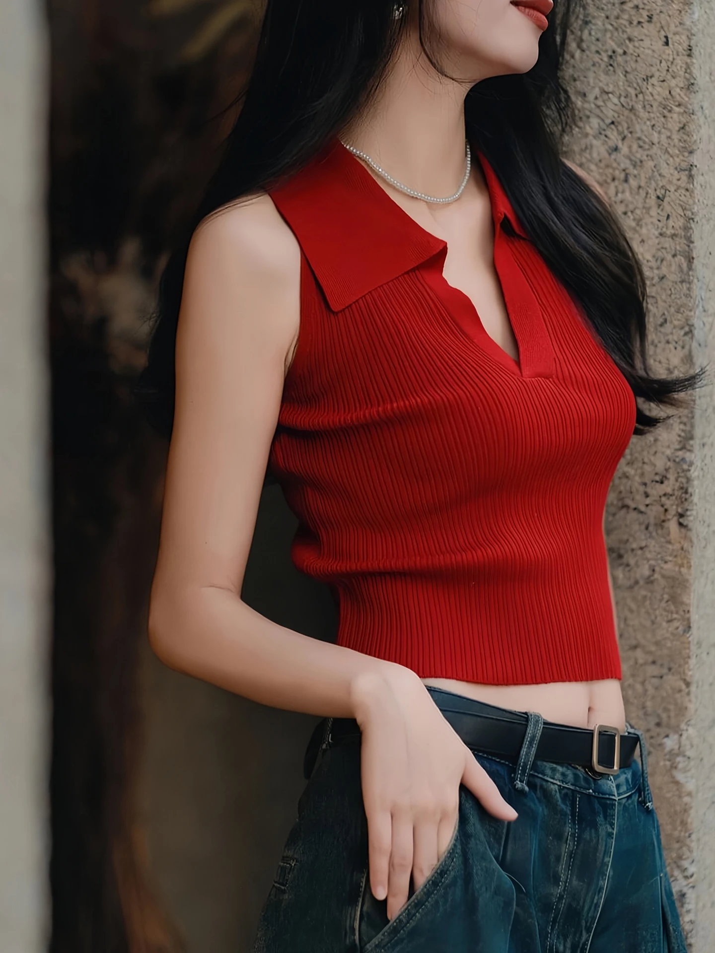 

Collar Svel Knitted Vest Women's Faionable Pure Color Design Summer Trendy Top Commute Sle Medium Softn