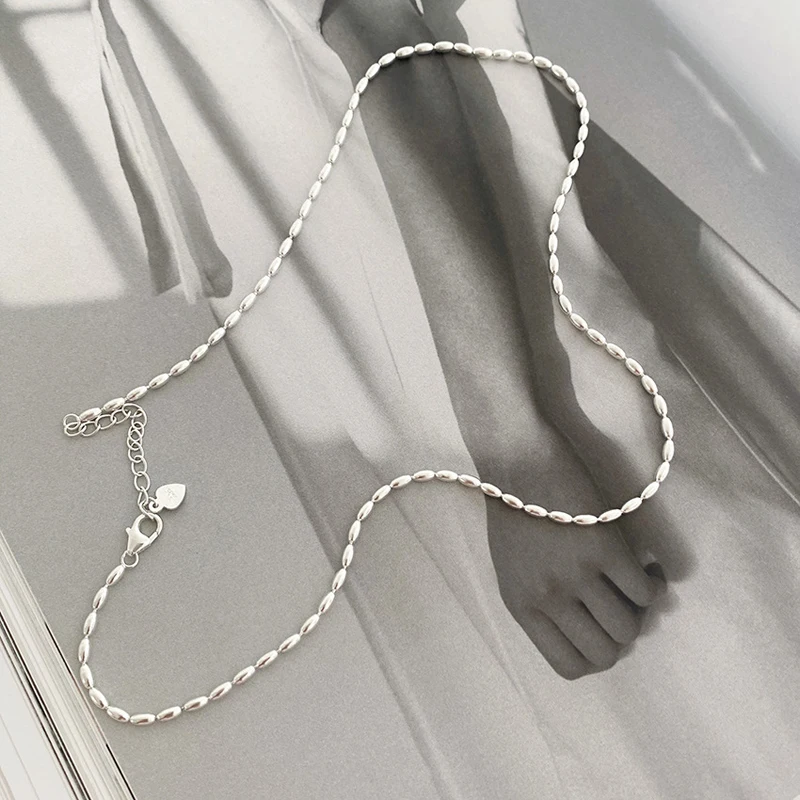 Collar de Plata de Ley S925, Gargantilla Simple con Cuentas Brillantes, Cadena Delicada para Clavícula, Regalo de Boda para Chicas, Joyería Fina al por Mayor